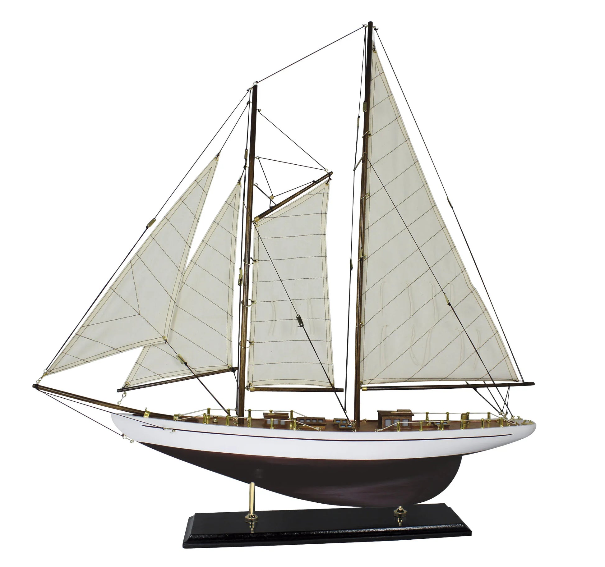 Vitorlás jacht, fa, vászonvitorlákkal, H: 71 cm, M: 74 cm