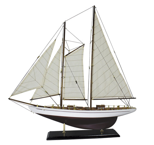 Vitorlás jacht, fa, vászonvitorlákkal, H: 71 cm, M: 74 cm