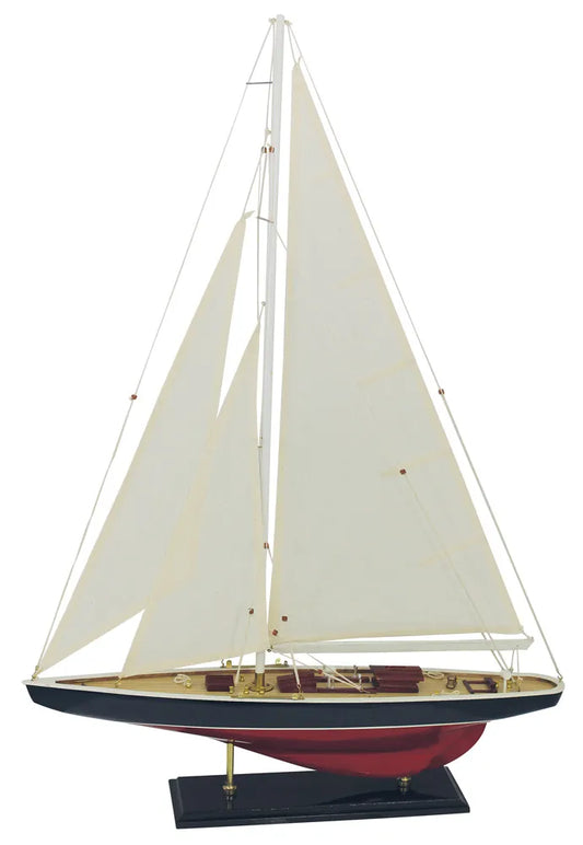 Vitorlás jacht, fa, vászonvitorlákkal, h: 60 cm, m: 86 cm