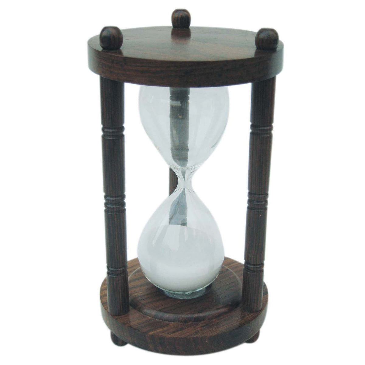 Homokóra, 3 oszlopos, fából, kb. 5 perc, magasság: 15,5 cm, átmérő: 8,5 cm
