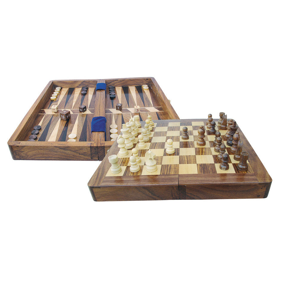 Játéktábla - sakk és backgammon, fa, nyitott: 25,5x25,5x2,2 cm