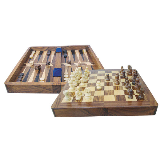 Játéktábla - sakk és backgammon, fa, nyitott: 25,5x25,5x2,2 cm
