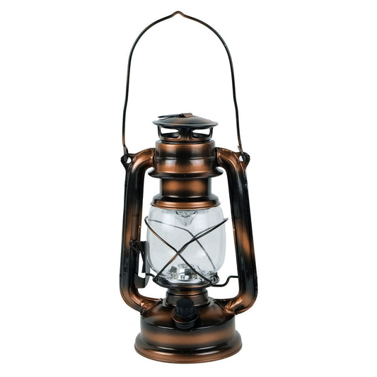 Viharlámpa, LED, elemmel működő, bronz színű vas, M: 24,5 cm, Ø: 11,5 cm