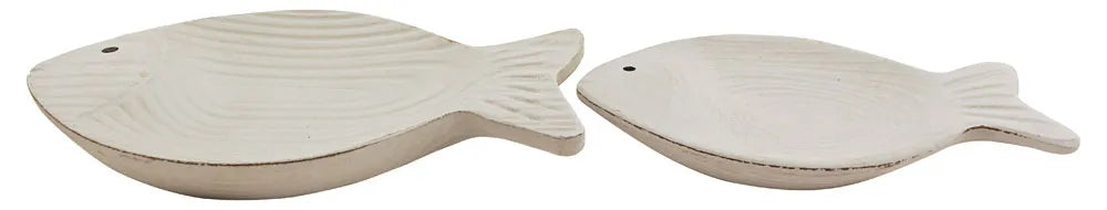 Tálcák - Hal, fa, festett, fehér, 20x12x2/24x15x2,5cm, 2 darabos szett