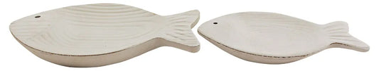 Tálcák - Hal, fa, festett, fehér, 20x12x2/24x15x2,5cm, 2 darabos szett