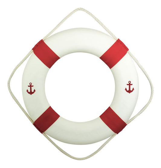 Mentőöv, piros/fehér, horgony mintával, hungarocell ruhával, Ø: 50cm