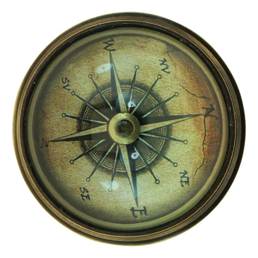 Iránytű kupolaüveggel, antik sárgaréz, Ø: 6 cm, M: 3 cm