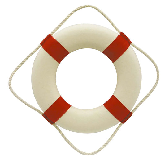 Mentőöv, fehér/piros, hungarocell szövet borítással, Ø: 30cm