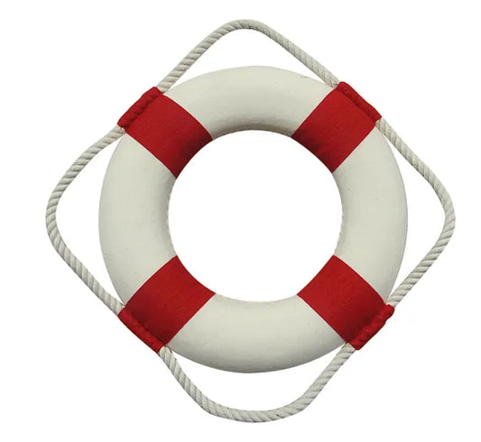Mentőöv, fehér/piros, hungarocell ruhával, Ø: 20 cm