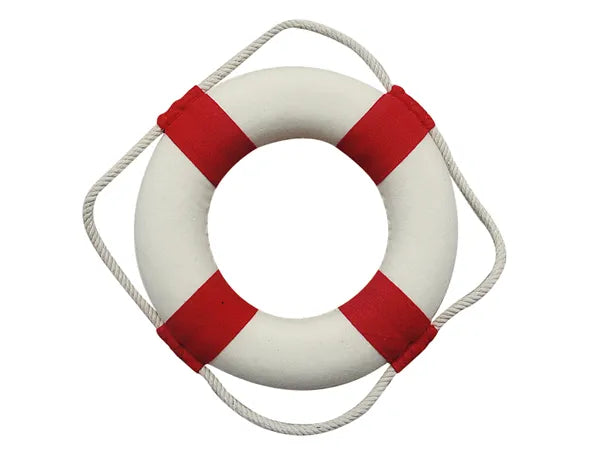 Mentőöv, fehér/piros, ruha borítású termokol, átmérő: 14cm