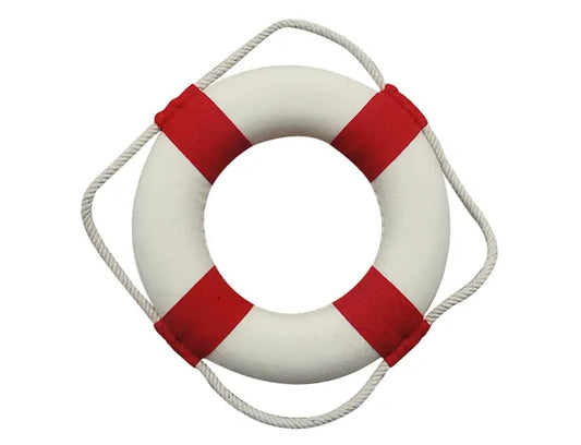 Mentőöv, fehér/piros, ruha borítású termokol, átmérő: 14cm