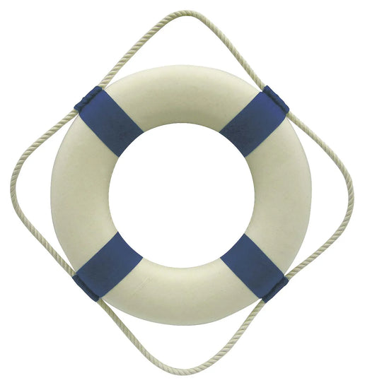 Mentőöv, fehér/kék, hőszigetelő anyaggal, ruhával, Ø: 30 cm