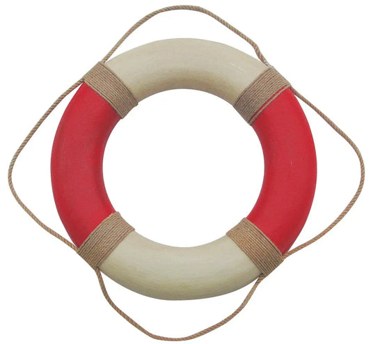 Mentőöv, krémszínű/piros, kötélen festett termokoll, Ø: 49 cm