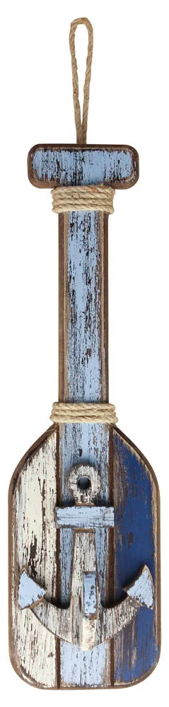 Fali akasztó - evezőlapát horoggal, antik festett fa, 10,5x47x6,5cm