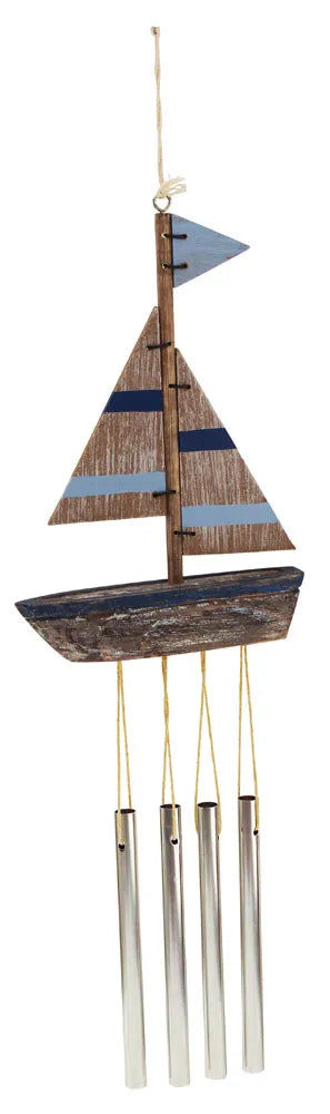 Szélcsengő - hajó, antik, fa/fém, 13x49x3cm
