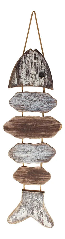 Fali akasztó - Hal, antik festett fa, 20x75x1,7cm