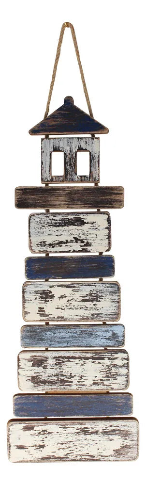 Fali akasztó - világítótorony, antik festett fa, 18,5x62x,1cm
