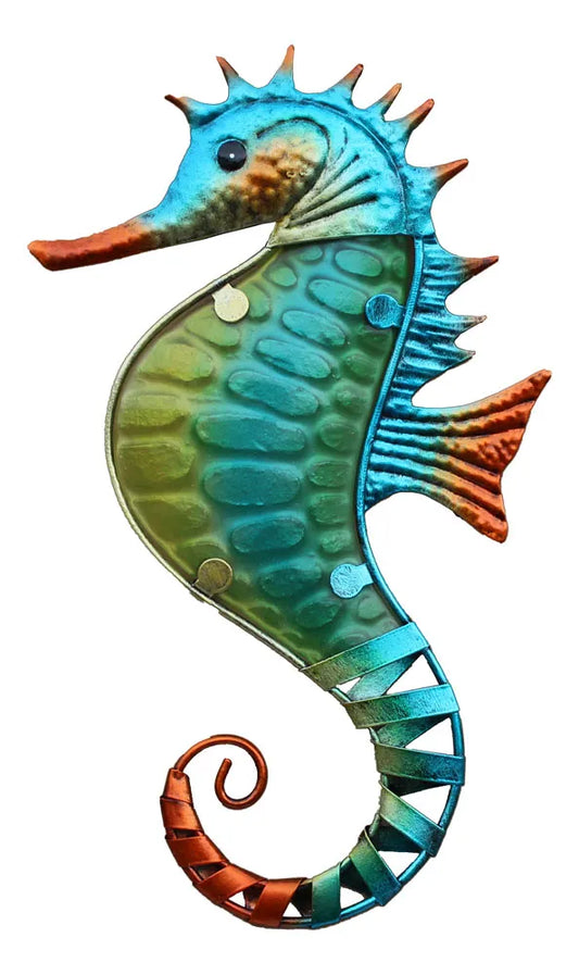 Fali akasztó - Csikóhal, fém/üveg, airbrush festés, 15x25x1cm