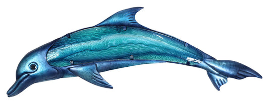 Fali akasztó - delfin, fém/üveg, airbrush festett, 90x4x29cm