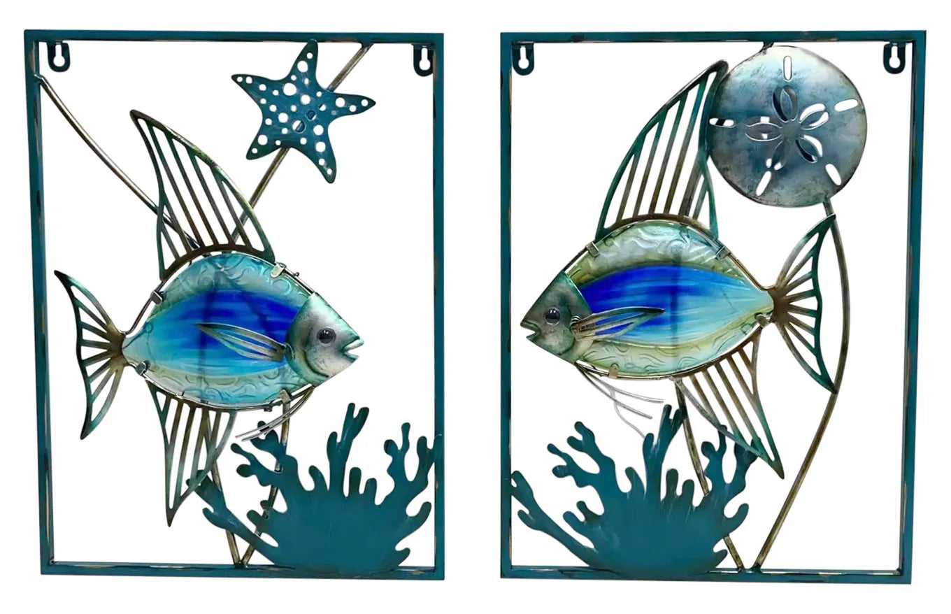 Fali akasztó - hal egy keretben, fém/üveg, airbrush, led