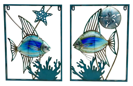 Fali akasztó - hal egy keretben, fém/üveg, airbrush, led