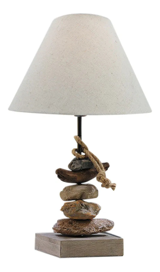 Lámpa - kövek, e27, fa, m: 50cm, lámpabúra Ø: 30cm-rel együtt