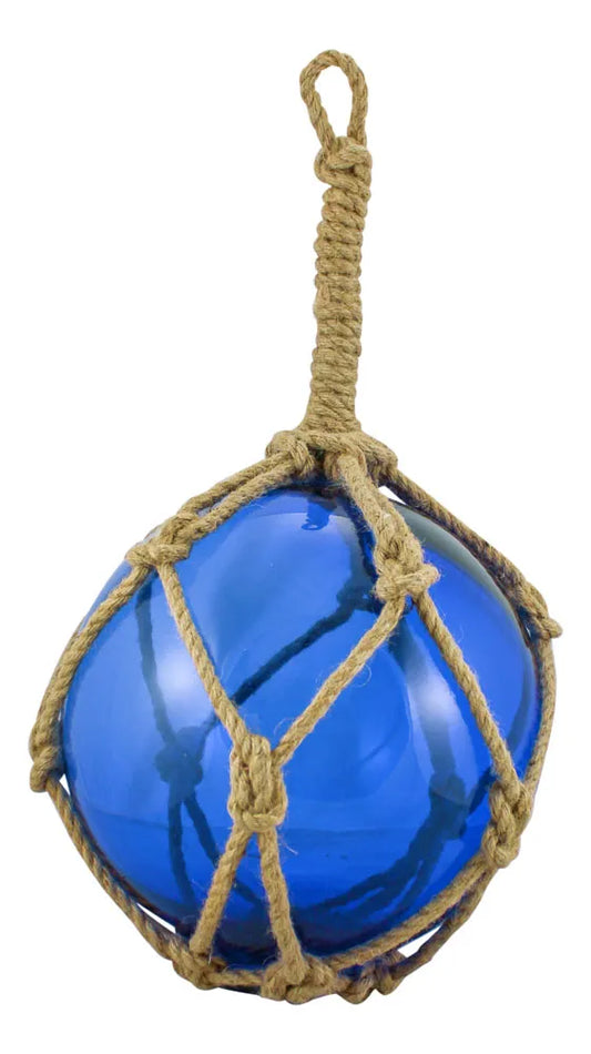 Halász üveggömb hálóban, kék, Ø: 30cm