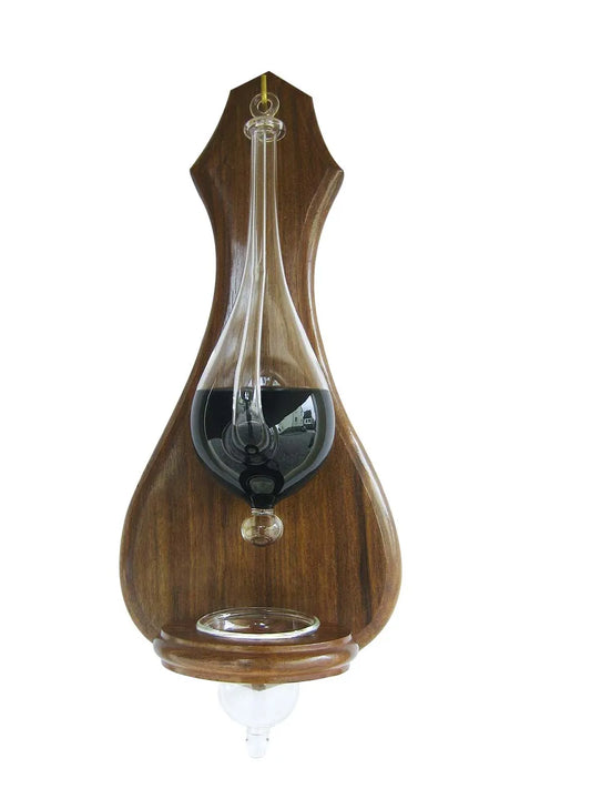 Időjárásüveg üveg vízfelfogóval, indiai rózsafa alapon, 15x36cm