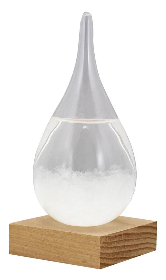 Viharüveg csepp alakban, fa talppal, magasság: 14 cm, átmérő: 6 cm