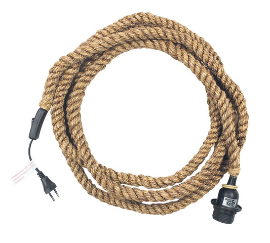 Kötél lámpa, E27, 60W, H: 450cm, Ø: 2,5cm, kapcsolóval