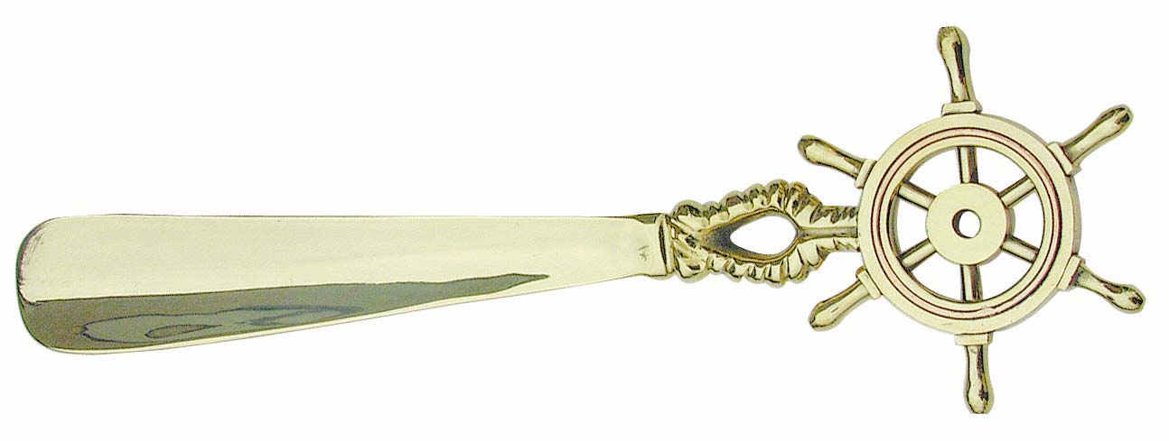 Cipőkanál - kormánykerék, sárgaréz, rézgyűrűvel, 26cm