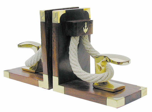 Könyvtámasz - kikötőbak és kötél, fa/réz, 1 pár, 31x16x9,5cm