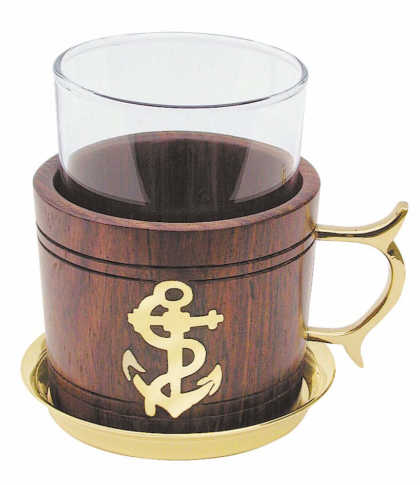 Fa grogospohár sárgaréz alátéttel, magasság: 10 cm