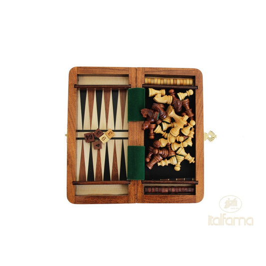Prémium minőségű összecsukható mágneses multigame készlet (sakk + dáma + backgammon), 19x19 cm