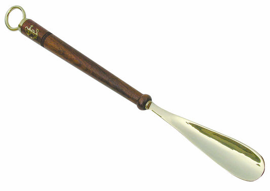 Cipőkanál, fa/réz, h: 47 cm