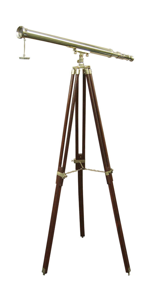 Távcső állványon, sárgaréz/fa, hossza: 69 cm, magassága: 130 cm