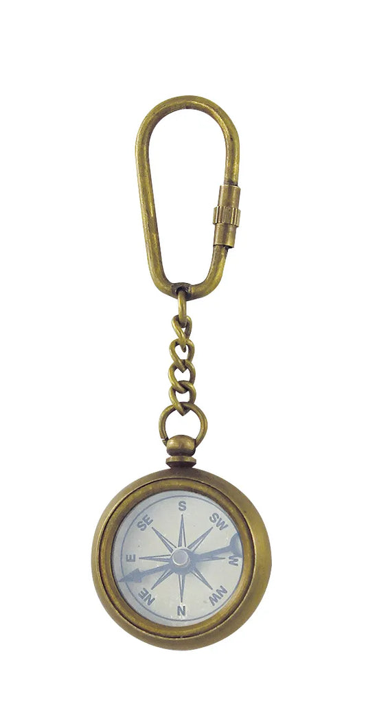 Kulcstartó - iránytű, antik sárgaréz, H: 11 cm, Ø: 3,5 cm