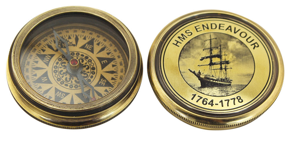 Iránytű "hms endeavour", antik sárgaréz, átmérő: 5,8 cm, magasság: 2 cm