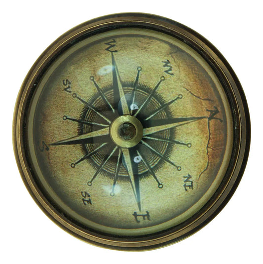 Iránytű kupolaüveggel, antik sárgaréz, Ø: 6 cm, M: 3 cm