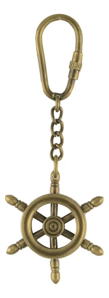 Kulcstartó - Kormánykerék, antik sárgaréz. H: 12cm, Ø: 5cm