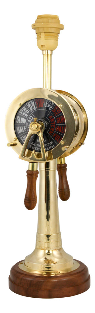 Lámpa - távíró, elektromos 230v, e27, sárgaréz/fa, m: 48,5cm, ø: 15cm