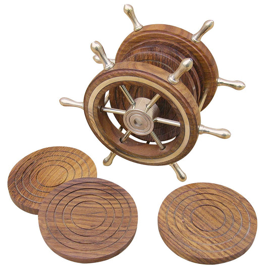 6 alátét kerékállványban, fa/réz, m: 12cm, ø: 7,5cm