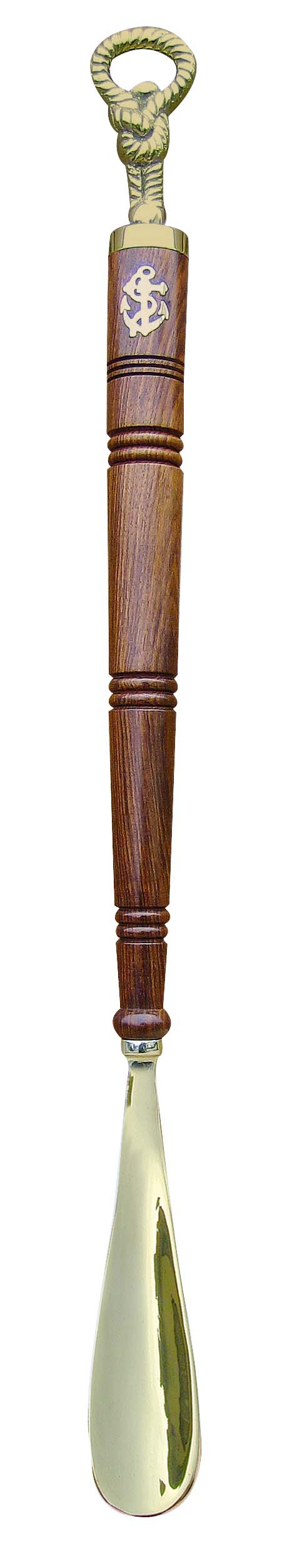 Cipőkanál, extra hosszú, sárgaréz/fa, h: 62 cm