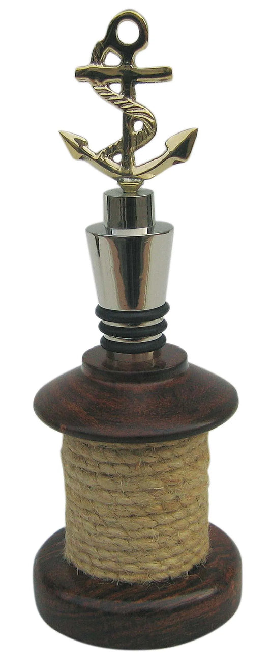 Üvegdugó - horgony, fa/réz részek ezüstözöttek, m: 15cm, átmérő: 5,5cm