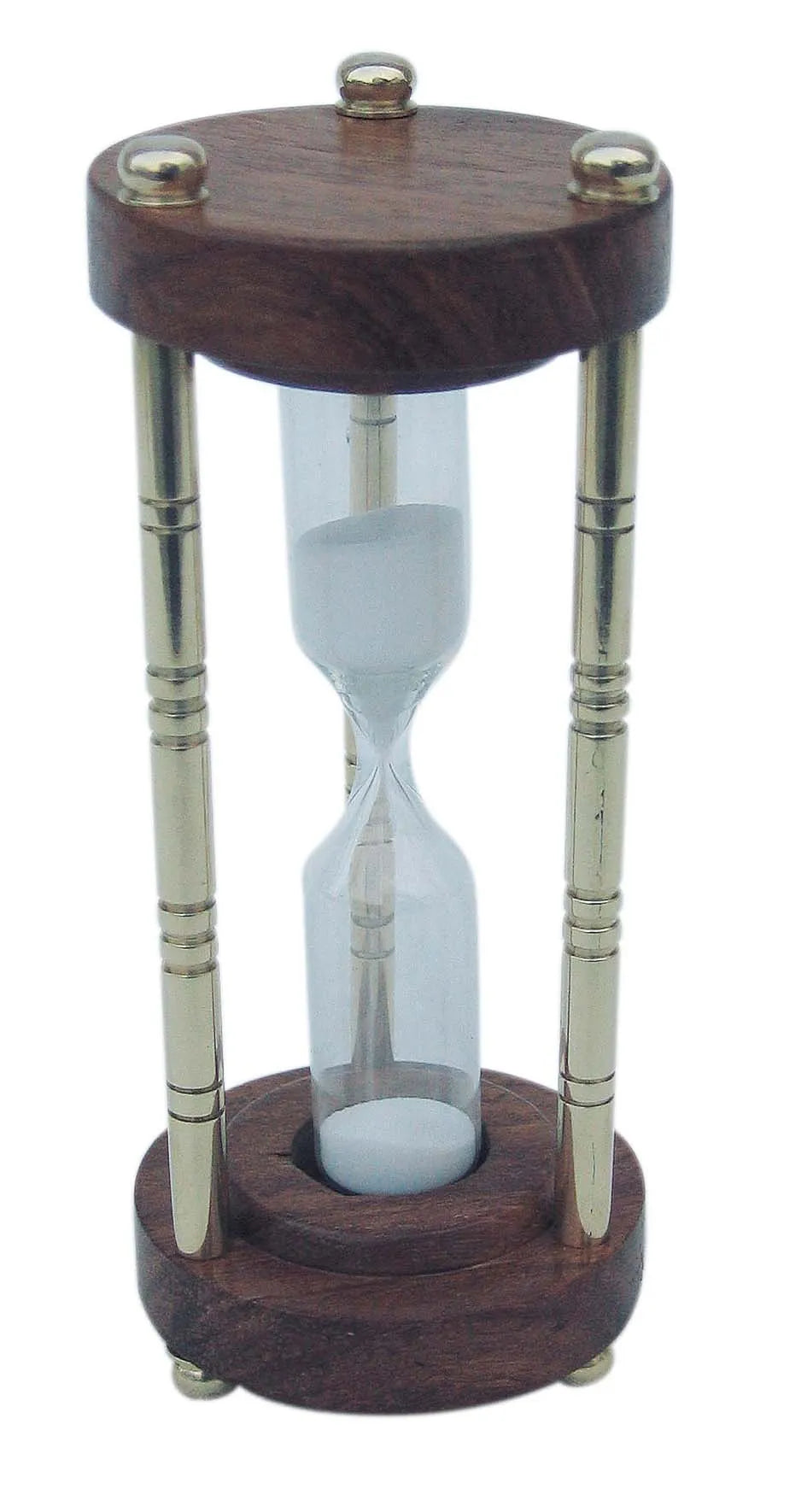 Homokóra, 3 oszlopos, sárgaréz/fa, kb. 3 perc