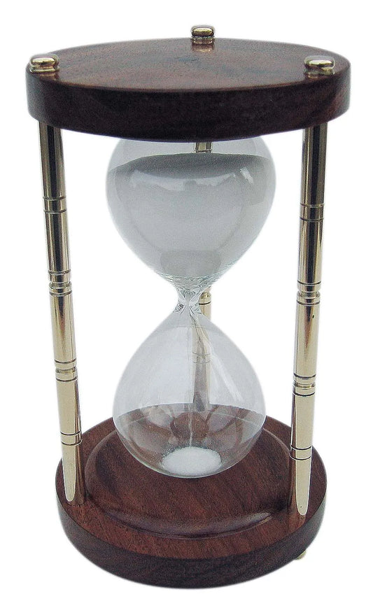 Homokóra, 3 oszlop, réz/fa, kb. 30 perc, m: 17,5 cm, ø: 10 cm