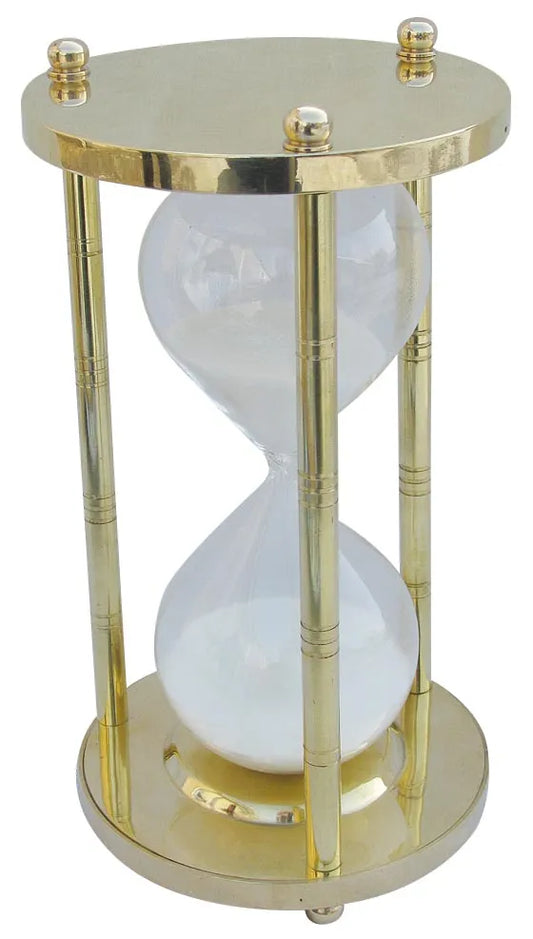 Homokóra, 3 oszlopos, réz, kb. 60 perc, m: 22 cm, átm: 12 cm