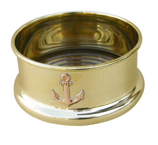 Palackalátét, sárgaréz/fa, M: 5 cm, Ø: 10 cm