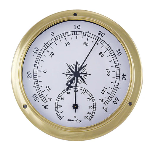Hő-/Páratartalom-mérő, réz, Ø: 11,5/9cm, m: 3,4cm