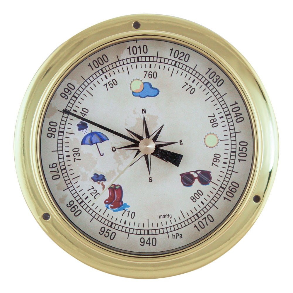 Barométer, réz, színes számlap, Ø: 11,5/9cm, M: 3,4cm